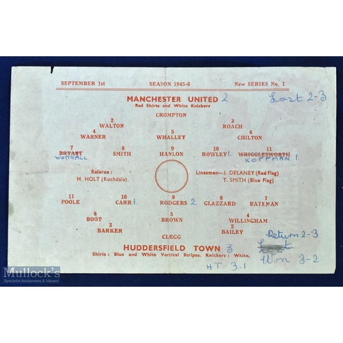 600 - 1944/45 Manchester Utd v Huddersfield Town war league north 1st September 1944, at Maine Road, progr... 