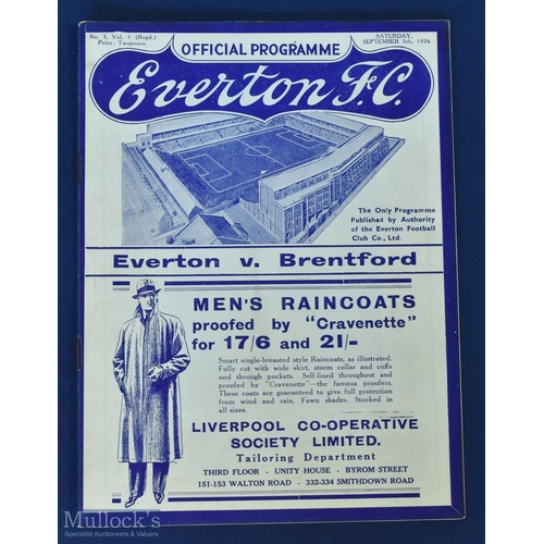 616 - Pre-War 1936/37 Everton v Brentford Programme 5 September 1936 in excellent condition, no writing