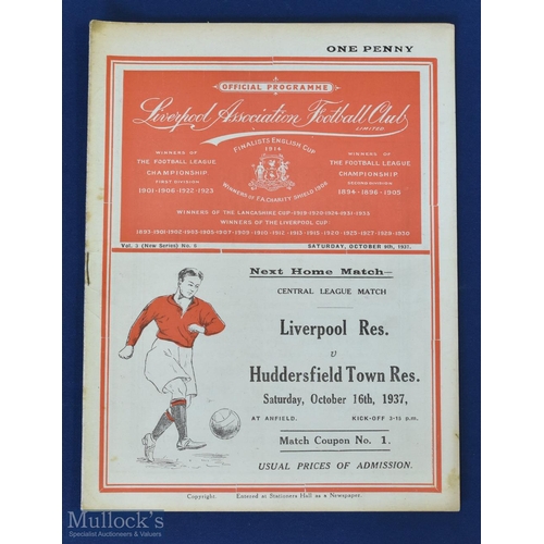 621 - Pre-War 1937/38 Liverpool v West Brom Programme 9 October 1937 in excellent condition, no writing