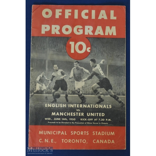 623 - 1949/50 Manchester United v English Internationals (Friendly in Toronto, Canada) Programme 14 June 1... 