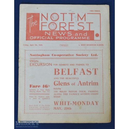 625 - Pre-War 1938/39 Nottingham Forest v West Brom Programme 7 April 1939 in excellent condition, team ch... 