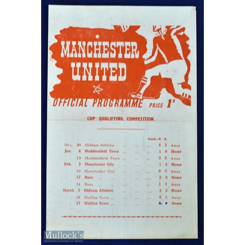 626 - 1944/45 Manchester Utd v Halifax Town war league north cup qualifying match programme 17 May 1945, s... 