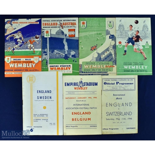 644 - Selection of England home international match programmes 1946 Switzerland, 1946 Belgium, 1947 Scotla... 