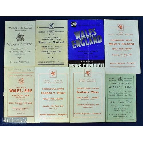 649 - Selection of Wales schools international home match programmes to include 1947 England, 1948 Scotlan... 