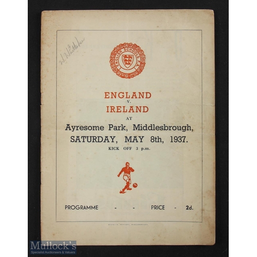 659 - 1937 England v Ireland schools international match programme 8 May 1937 at Ayresome Park, Middlesbro... 