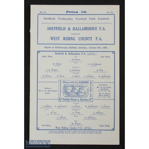 664 - 1931/32 Sheffield & Hallamshire FA v West Riding County FA 9 January 1932 at Sheffield Wednesday, 4 ... 