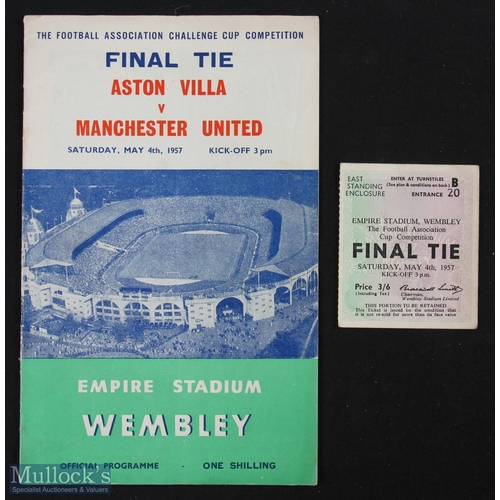 675 - 1957 FAC final Aston Villa v Manchester Utd match programme + East standing enclosure ticket; fair c... 