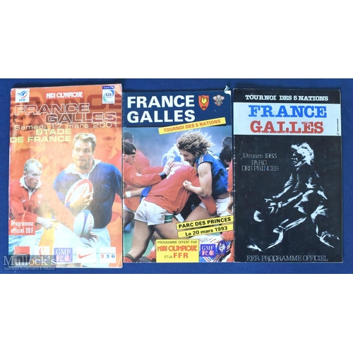 68 - Wales in France Rugby Programmes (3): Paris issues from the 5 or 6 Nations games of 1983, 1993 & 200... 