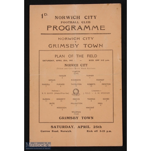 702 - War time 1941/42 Norwich City v Grimsby Town League War Cup 25 April 1942 at Carrow Road; single car... 