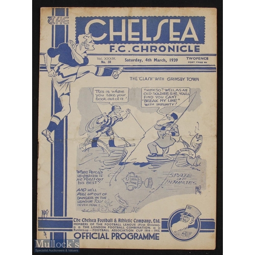 706 - 1938/39 Chelsea v Grimsby Town FAC 6th round match programme 4 March 1939 at Stamford Bridge; has cr... 