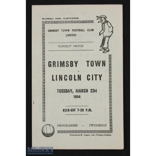 710 - 1953/54 Grimsby Town v Lincoln City, floodlit friendly match programme 23 March 1954, 4 page (autogr... 