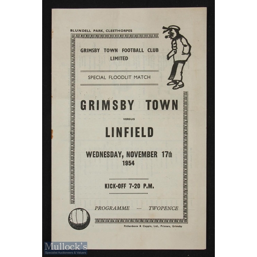 720 - Scarce floodlit friendly match programme Grimsby Town v Linfield 17 November 1954 at Blundell Park, ... 