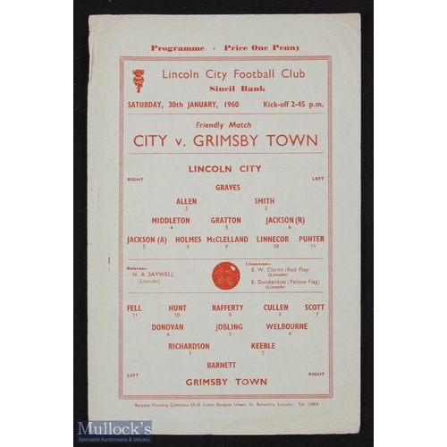 721 - 1959/60 Lincoln City v Grimsby Town friendly match programme at Sincil Bank 30 January 1960; single ... 