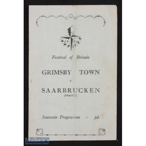 726 - 1951 Festival of Britain Grimsby Town v Saarbrucken match programme 12 May 1951 (but undated) at Blu... 