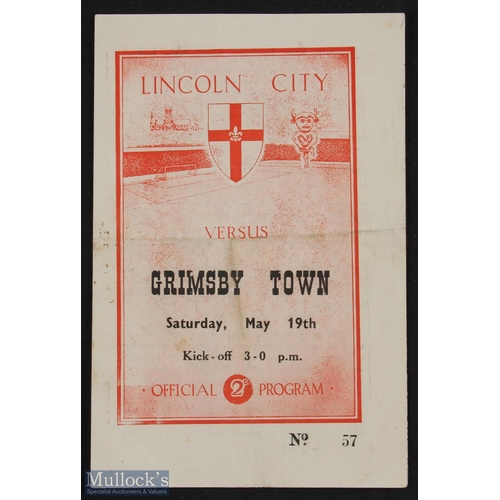 729 - 1950/51 Lincolnshire Cup final, Lincoln City v Grimsby Town match programme 19 May 1951, 4 pager; sl... 