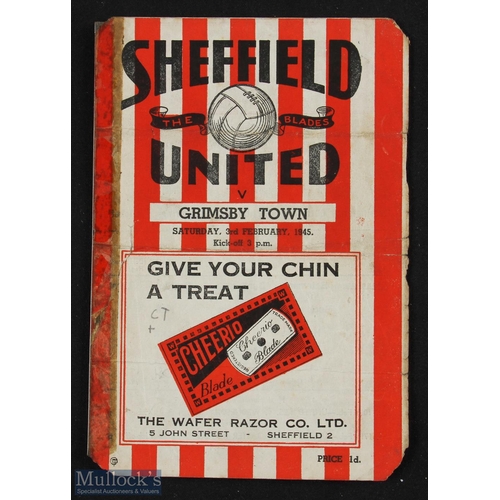 735 - Wartime Cup qualifying match programme Sheffield Utd v Grimsby Town 3 February 1945; Sellotape to sp... 