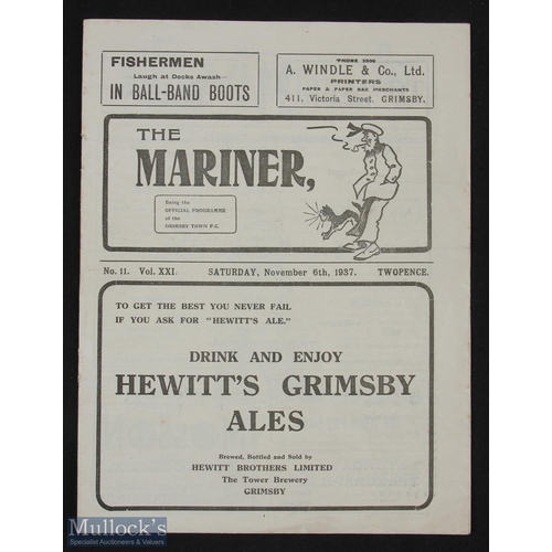 738 - 1937/38 Grimsby Town v The Arsenal (Champions) Div. 1 match programme 6 November 1937; fair/good con... 