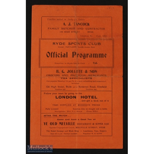 769 - 1938/39 Ryde Sports v Newport programme 15th October 1938 at Partlands, FAC match 4 pages; folds, fa... 