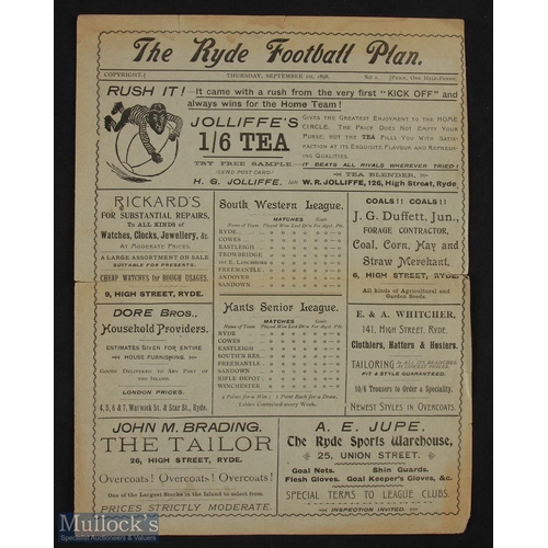 771 - 1898/1899 Ryde v Plumstead Gymnasium friendly match programme 1st September 1899 (programme No. 1); ... 