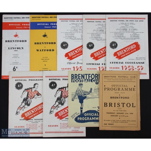 789 - Selection of Brentford home programmes 1945/46 Bristol City (FAC), 1948/49 Middlesbrough (FAC), 1954... 