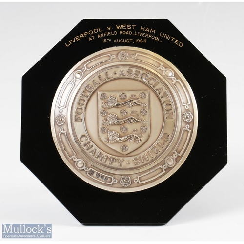 806 - 1964 FA Charity Shield Plaque Liverpool v West Ham United 15th August 1964 hallmarked silver on blac... 