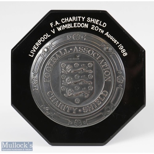 813 - 1988 FA Charity Shield Plaque Liverpool v Wimbledon 20th August 1988 hallmarked silver on black Bake... 