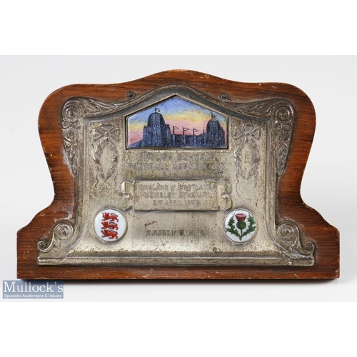 820 - 1956 English Schools Football Association Electroplate and Enamel Plaque with enamelled scene to top... 