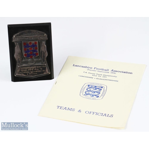 822 - 1970/71 FA County Youth Cup Competition Lancashire v Gloucestershire Final Plaque with enamelled FA ... 