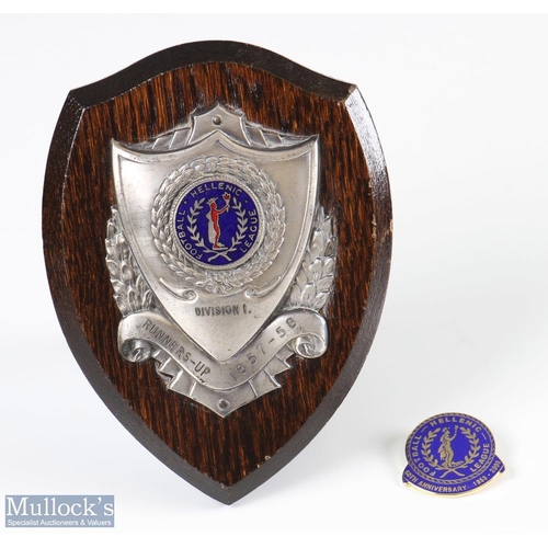 823 - Hellenic Football League Shield and Badge 1957/58 season Division 1 Runners Up electroplate plaque w... 