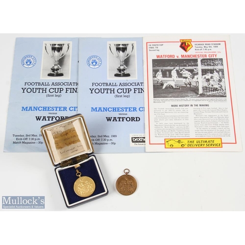 824 - 1988/89 FA Youth Challenge Cup Watford v Manchester City Winners Gilt Medal belonging to Watford coa... 