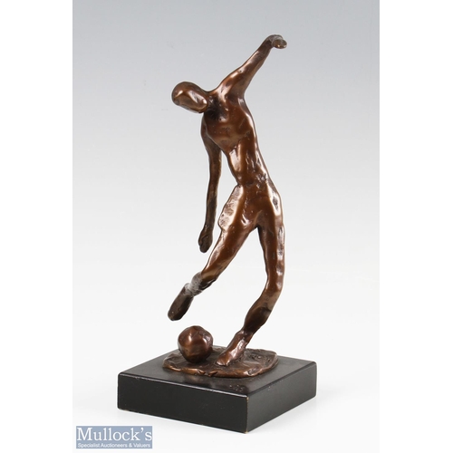 829 - Bronze Abstract Footballer Sculpture showing stylised figure about to kick ball, with indistinct ins... 