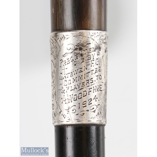 830 - 1924 Gatewen Football Club Hallmarked Silver Collared Presentation Walking Stick collar engraved 'Pr... 