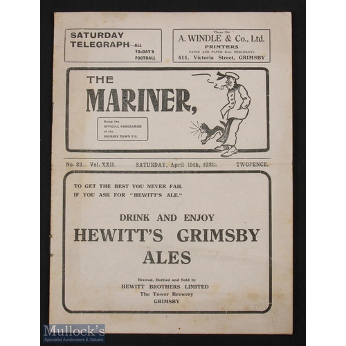 855 - 1938/39 Grimsby Town v Liverpool Div. 1 match programme 15 April 1939; fair/good.