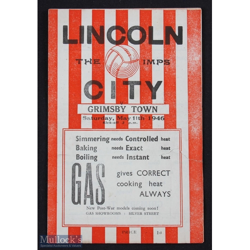 858 - 1946 Lincolnshire Cup final (replay) match programme Lincoln City v Grimsby Town 11 May 1946; has ed... 