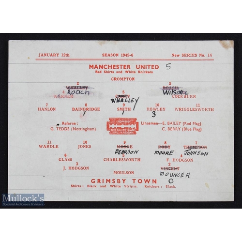 859 - 1945/46 War League North Manchester Utd v Grimsby Town single sheet programme 12 January 1946 at Mai... 