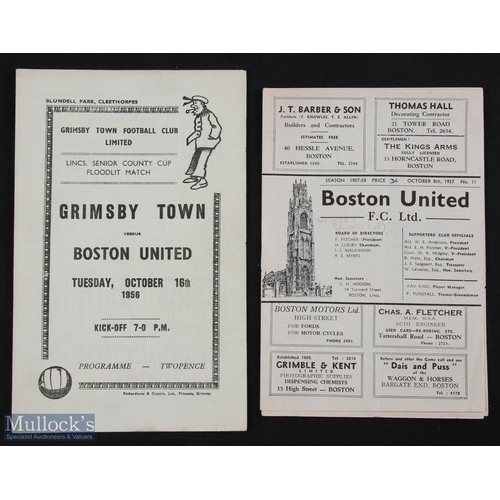 864 - Lincolnshire Senior County Cup 1956/57 Grimsby Town v Boston Utd programme 16 October 1956, 4 pager ... 