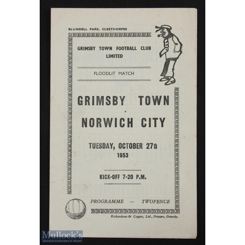 865 - 1953/54 Grimsby Town v Norwich City, floodlit friendly match programme 27 October 1953, 4 pager; fai... 