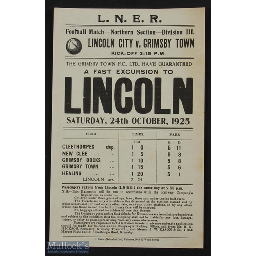 867 - 1925 Railway handbill L.N.E.R. Lincoln City v Grimsby Town Div. 3 (N) fast excursion on Saturday 24 ... 