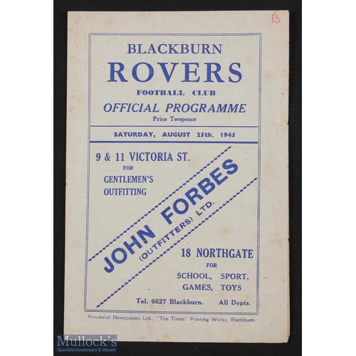 870 - 1945/46 War League North Blackburn Rovers v Grimsby Town programme 25 August 1945 (1st match of the ... 