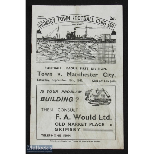 873 - 1947/48 Grimsby Town v Manchester City Div. 1 match programme 13 September 1947 at Blundell Park; cr... 