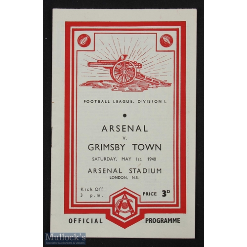 876 - 1947/48 Arsenal v Grimsby Town Div. 1 match programme 1st May 1948 at Highbury; NB: Arsenal were alr... 