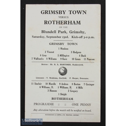 878 - 1944/45 War League North Grimsby Town v Rotherham Utd programme 23 September 1944 at Blundell Park; ... 