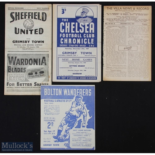 881 - 1947/48 Grimsby Town away match programmes in Div. 1 to include Chelsea, Aston Villa (ex. b.v.) Shef... 