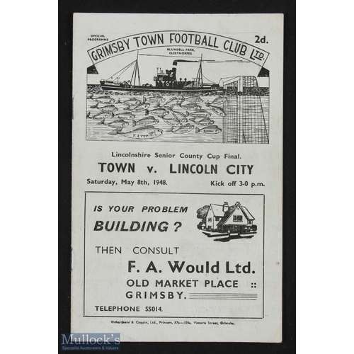 884 - 1947/48 Lincolnshire Senior Cup final Grimsby Town v Lincoln City match programme 8 May 1948 at Blun... 