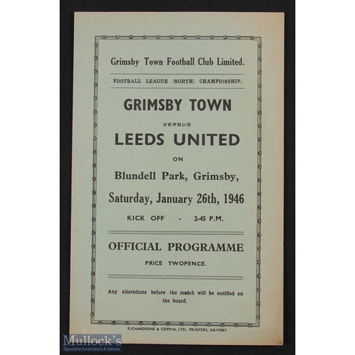 887 - 1945/46 War League North Grimsby Town v Leeds Utd at Blundell Park 26 January 1946; good condition, ... 