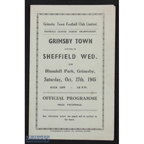 889 - 1945/46 War League North Grimsby Town v Sheffield Wednesday match programme 27 October 1945, 4 pager... 