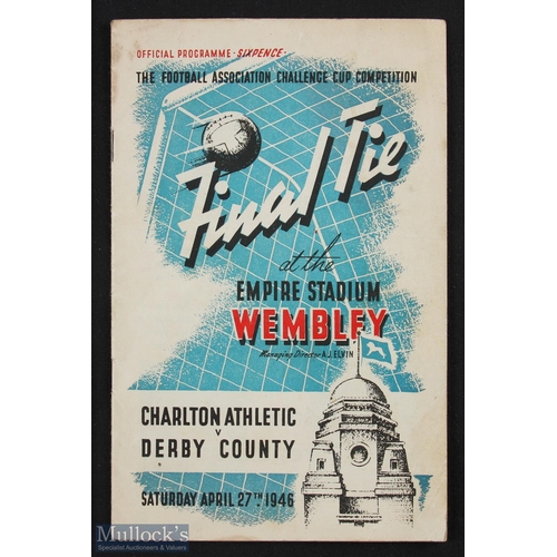 891 - 1946 FA Cup final match programme Charlton Athletic v Derby County 27 April 1946; slight crease, fai... 