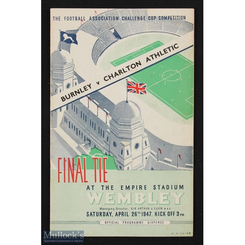 892 - 1947 FA Cup final match programme Charlton Athletic v Burnley 26 April 1947; staple removed, o/wise ... 