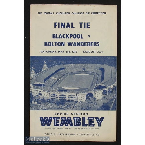 897 - 1953 FA Cup final match programme Blackpool v Bolton Wanderers at Wembley 2 May 1953; NB: Known as t... 