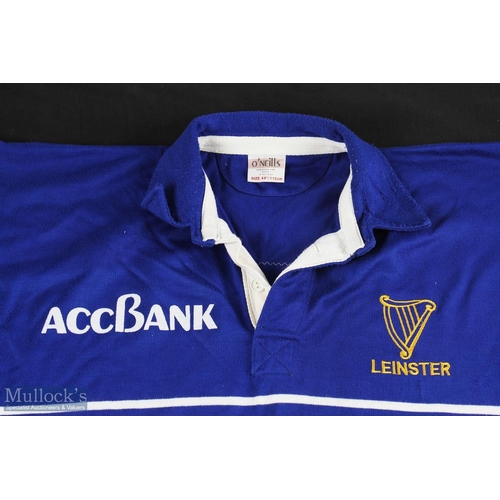 356a - Leinster Rugby Jersey circa 1990s No. 17: Blue and white with partly striped design, gold Leinster h... 